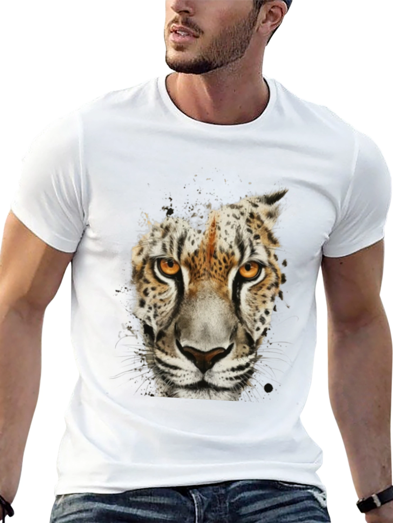 Leopard Face Graphic Black T-Shirt