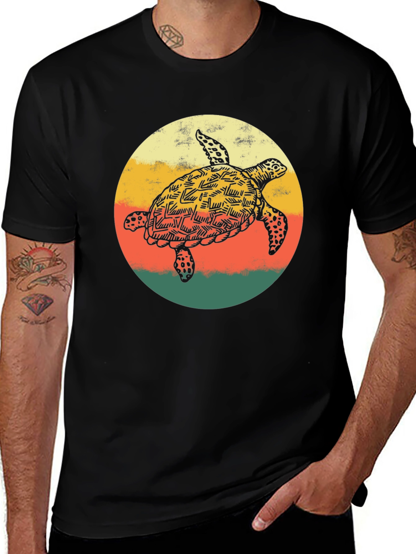 Retro Turtle Graphic Tee - Comfort Fit Black T-Shirt