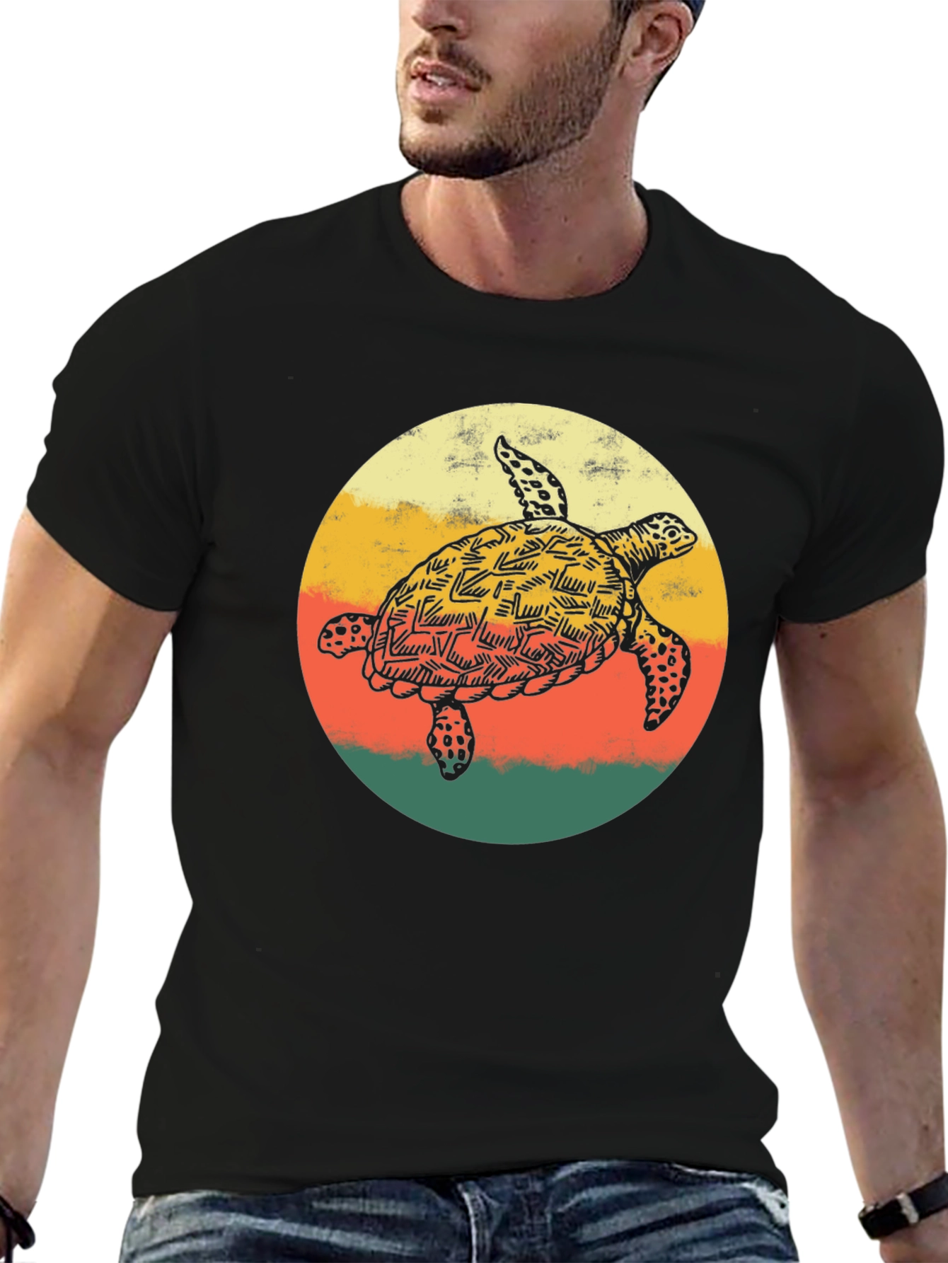 Retro Turtle Graphic Tee - Comfort Fit Black T-Shirt