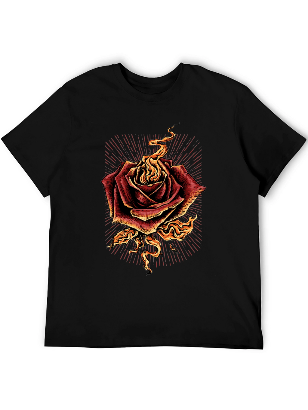 Burning Rose Graphic Tee - Bold Black T-Shirt