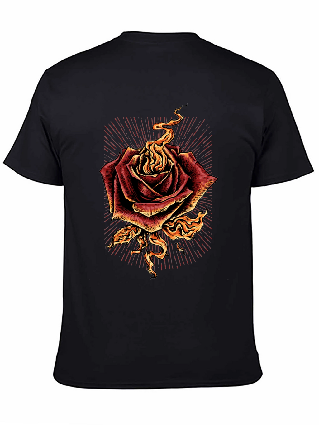 Burning Rose Graphic Tee - Bold Black T-Shirt