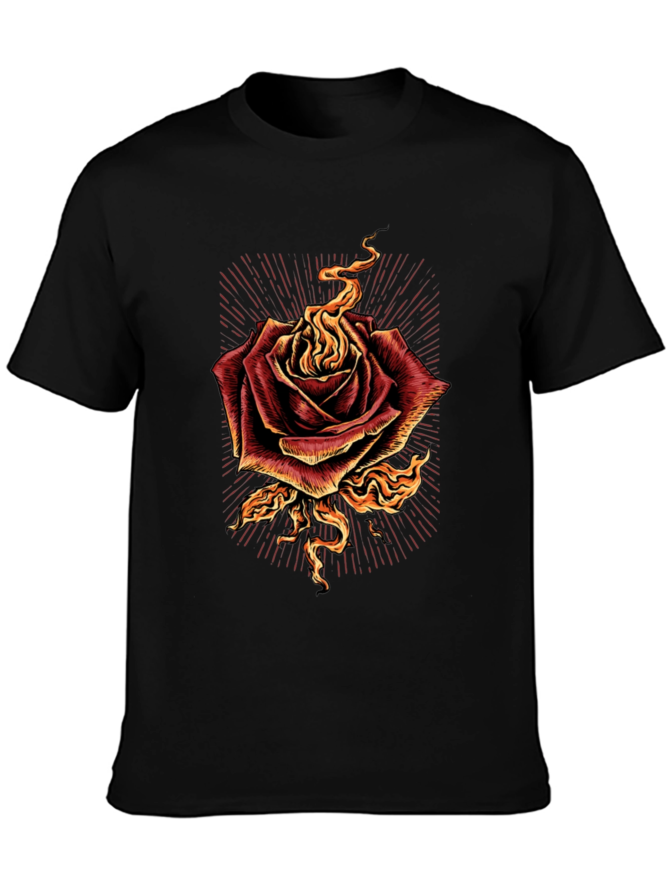 Burning Rose Graphic Tee - Bold Black T-Shirt