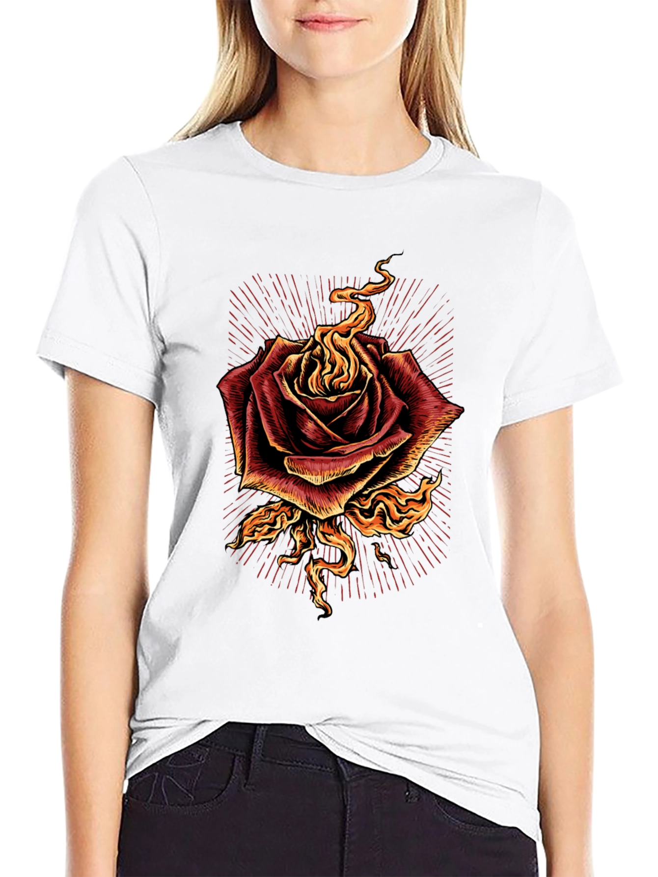 Burning Rose Graphic Tee - Bold Black T-Shirt