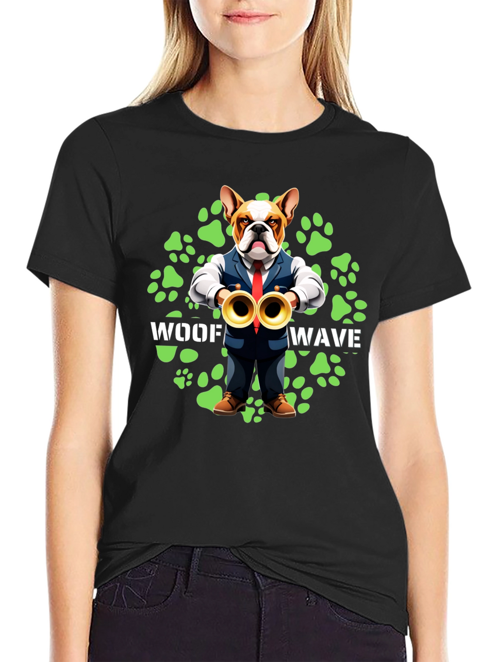 Woof Wave Bulldog Musician T-Shirt