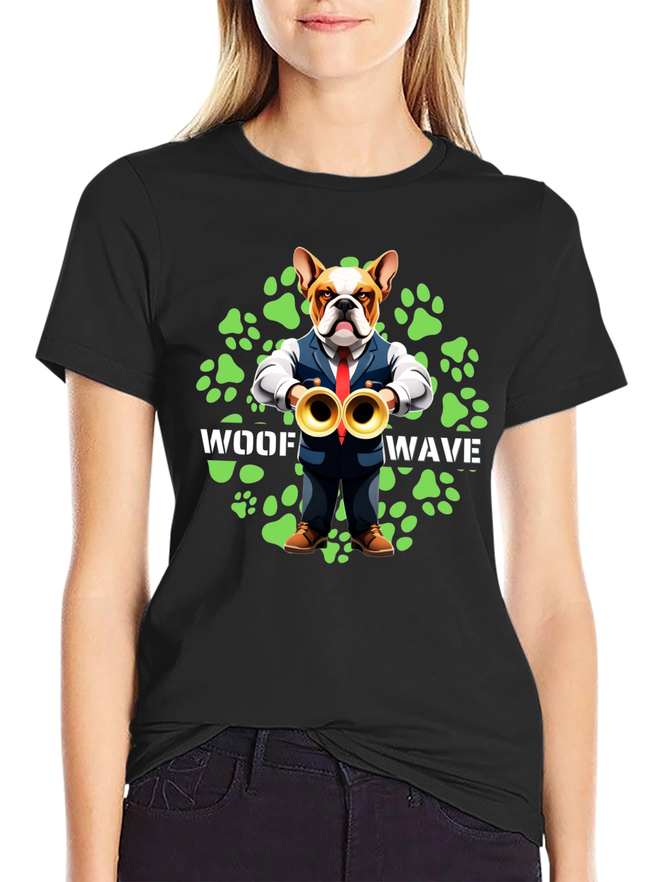 Woof Wave Bulldog Musician T-Shirt