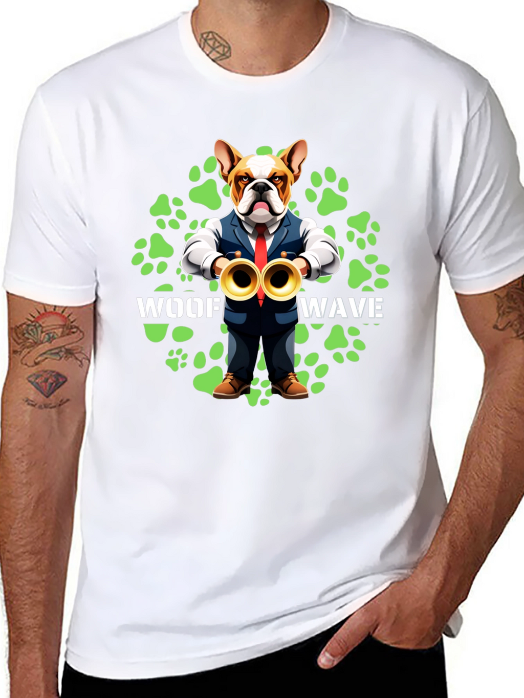 Woof Wave Bulldog Musician T-Shirt