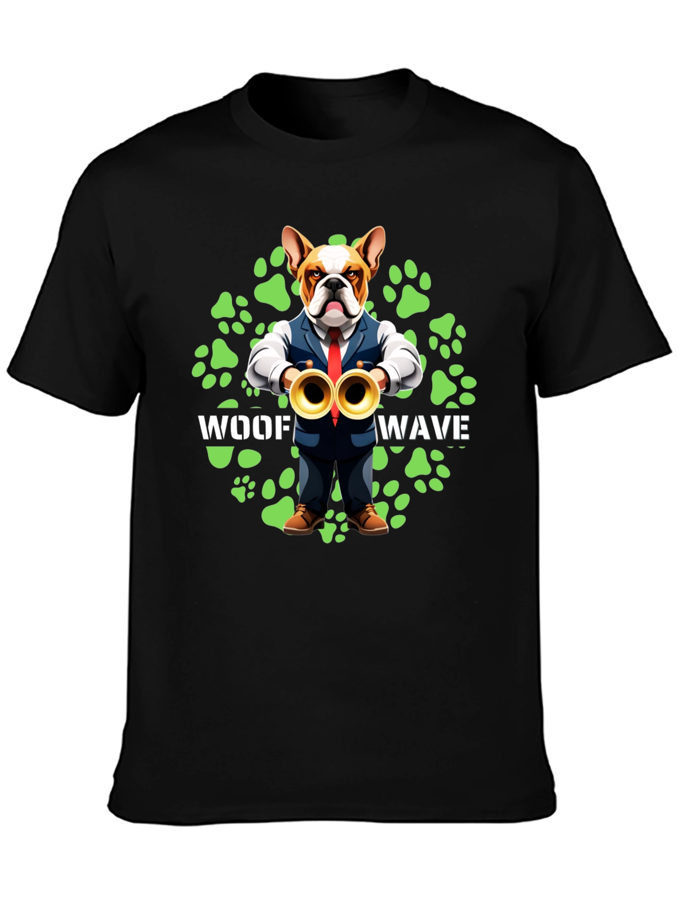Woof Wave Bulldog Musician T-Shirt