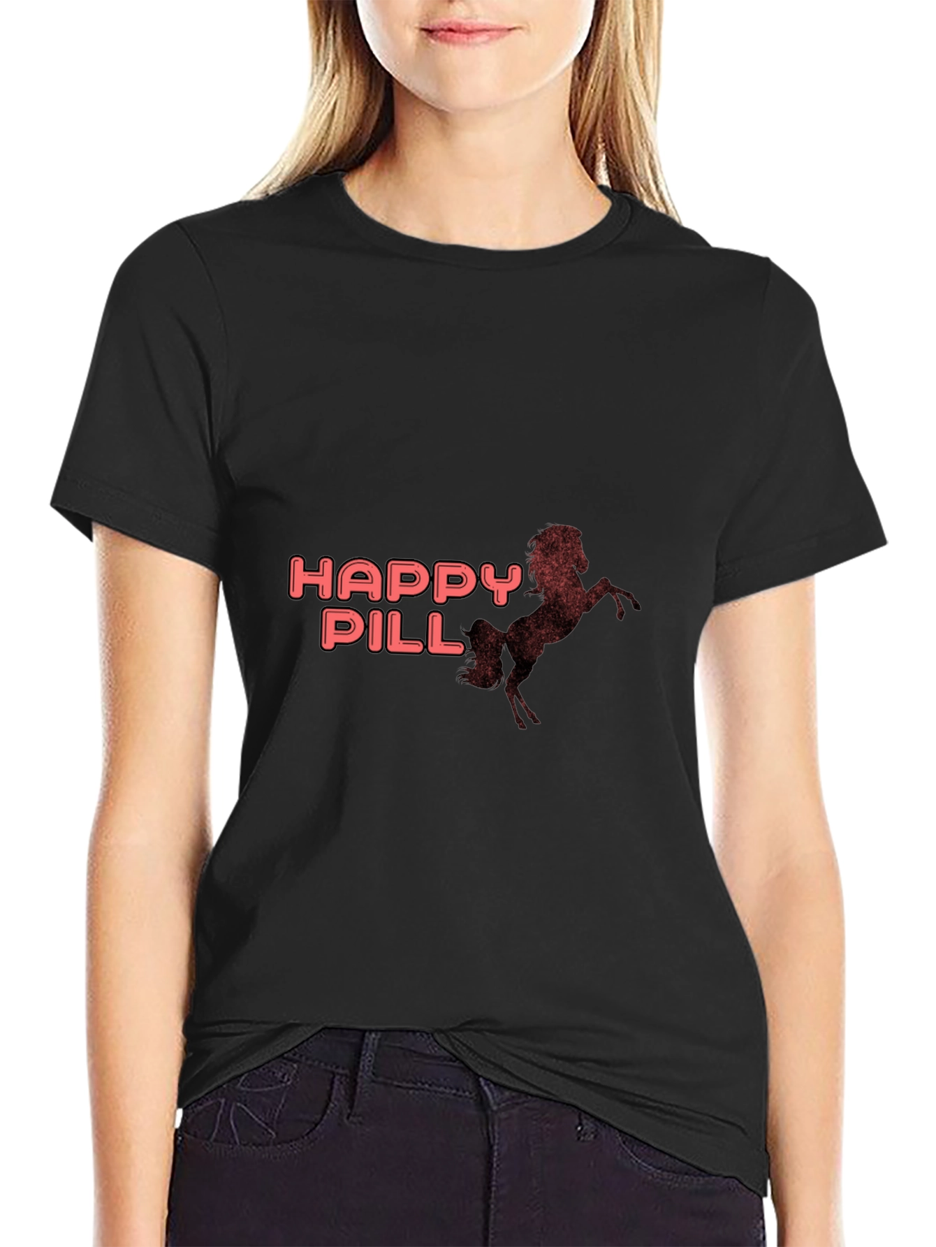 Happy Pill Horse Graphic Tee - Stylish Black T-Shirt
