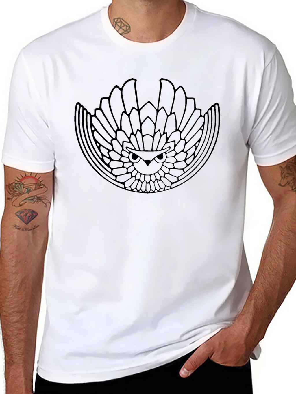 Abstract Owl Graphic Black T-Shirt