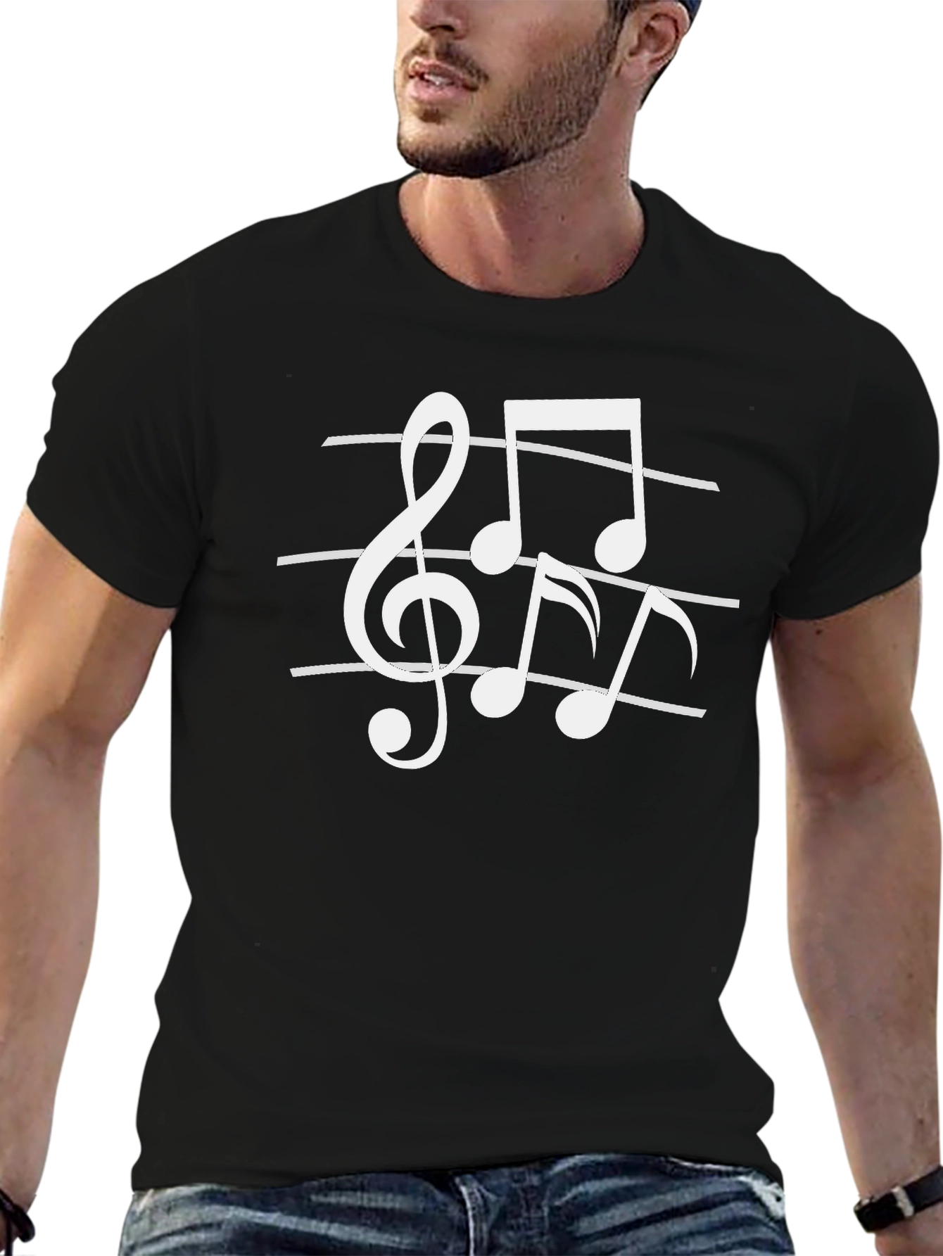 Musical Notes Graphic Black T-Shirt