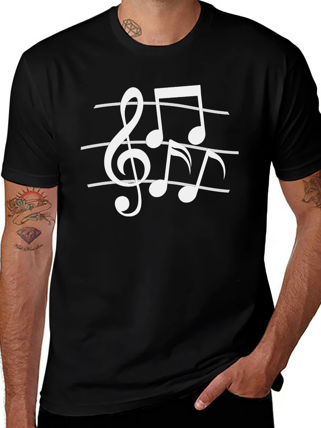 Musical Notes Graphic Black T-Shirt