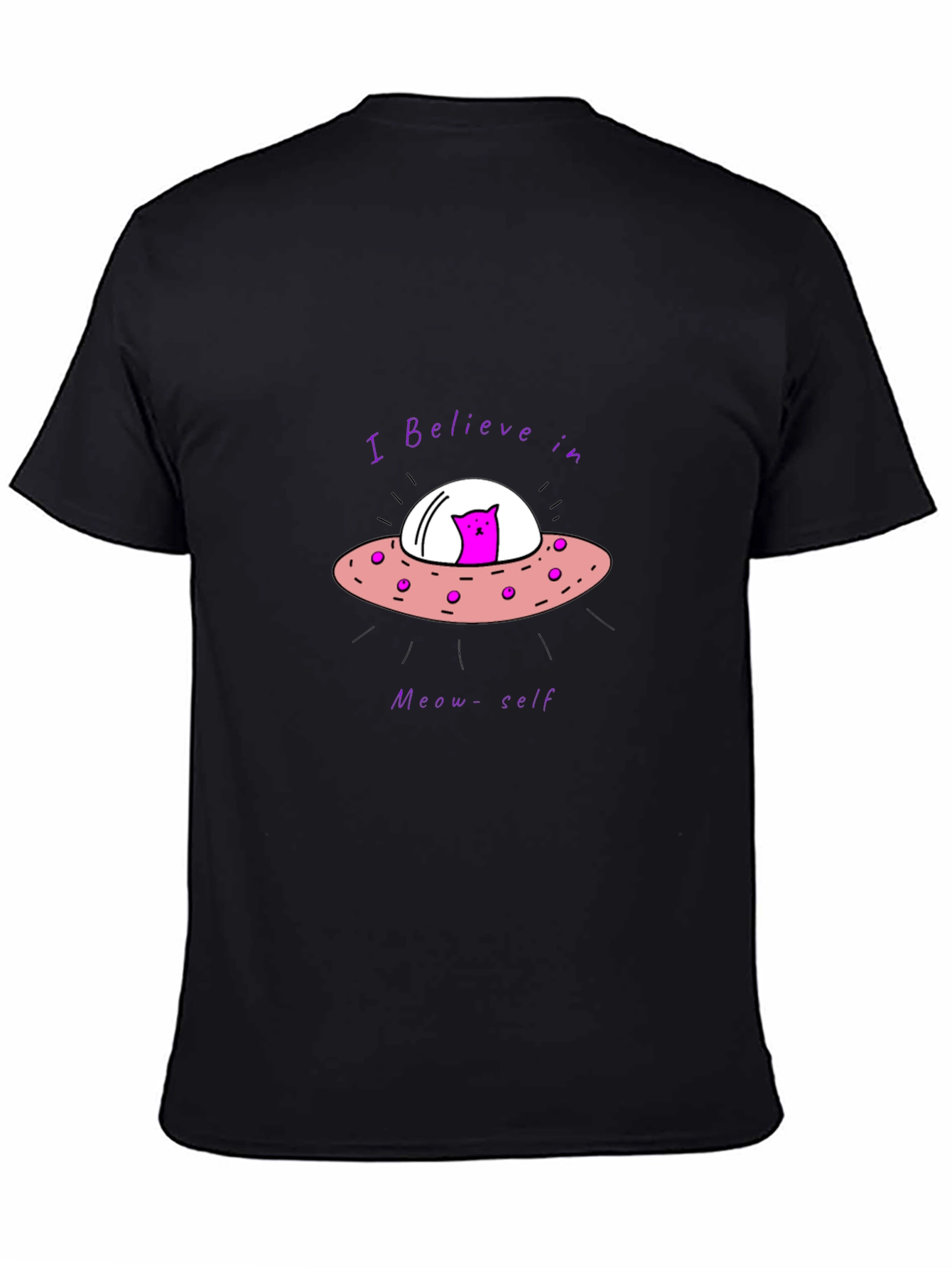 Believe in Meow-self Black T-Shirt - Cat Alien UFO