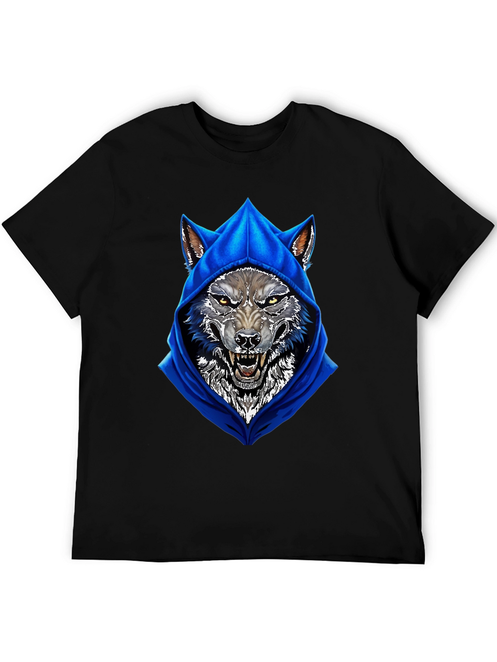 Wolf Hoodie Graphic Tee - Mens Black T-Shirt