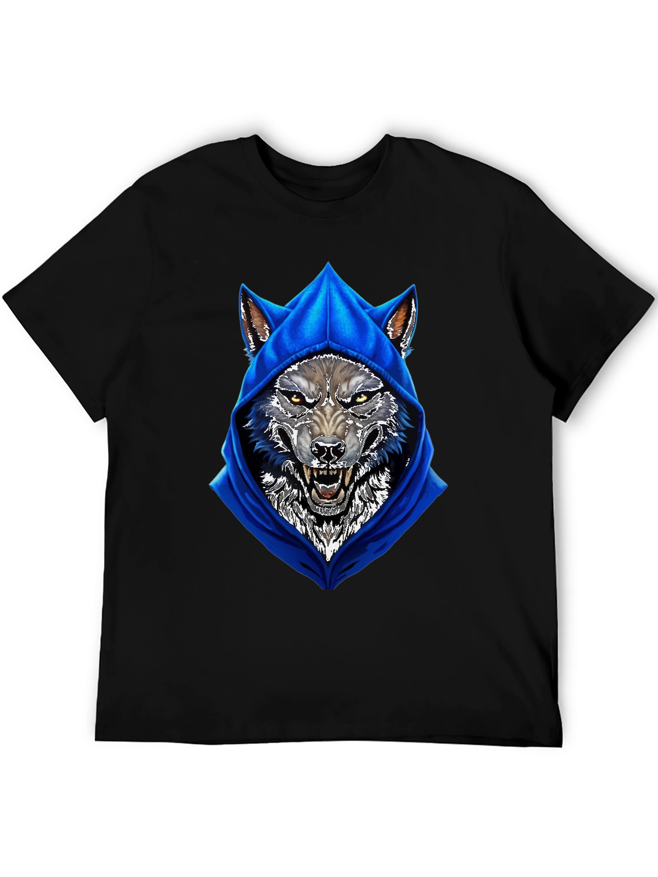 Wolf Hoodie Graphic Tee - Mens Black T-Shirt
