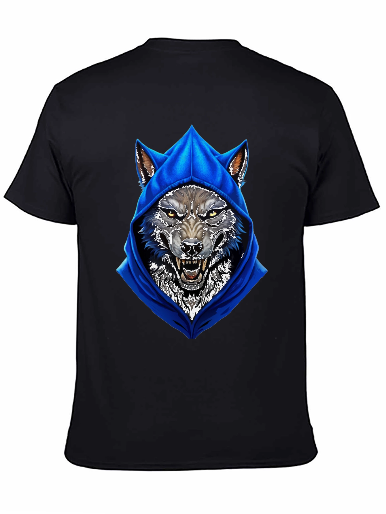 Wolf Hoodie Graphic Tee - Mens Black T-Shirt