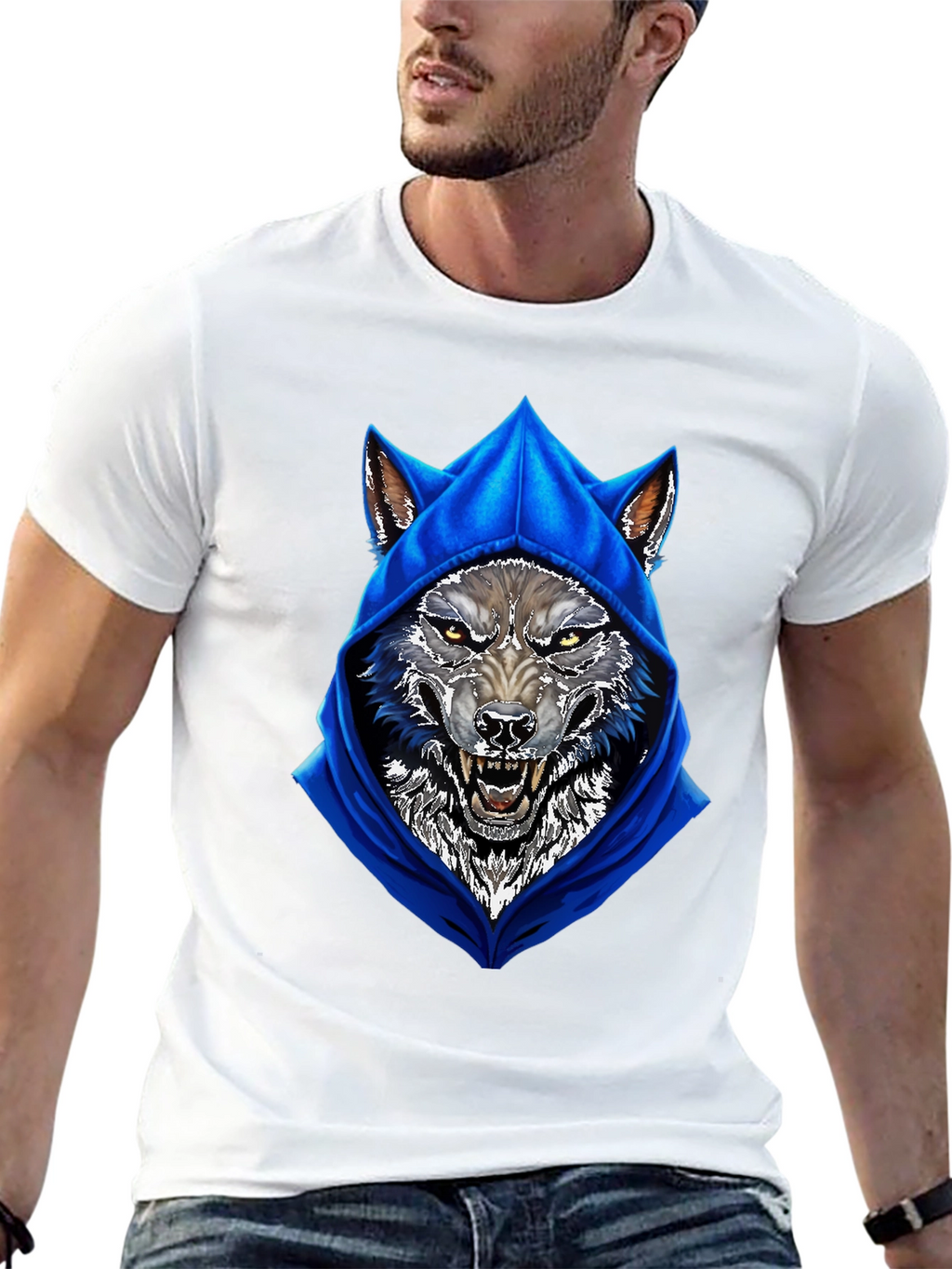 Wolf Hoodie Graphic Tee - Mens Black T-Shirt