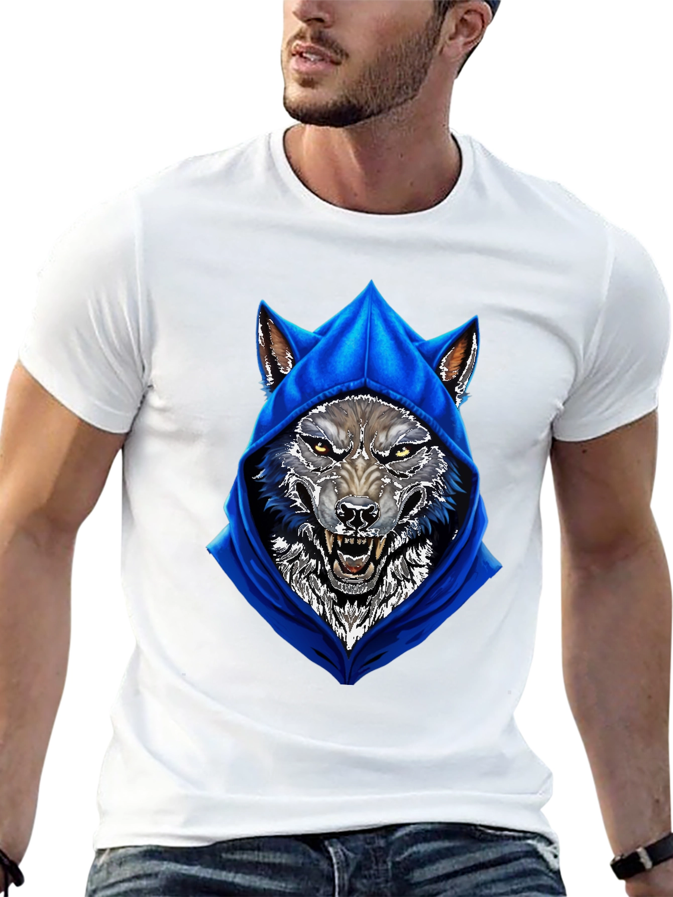 Wolf Hoodie Graphic Tee - Mens Black T-Shirt