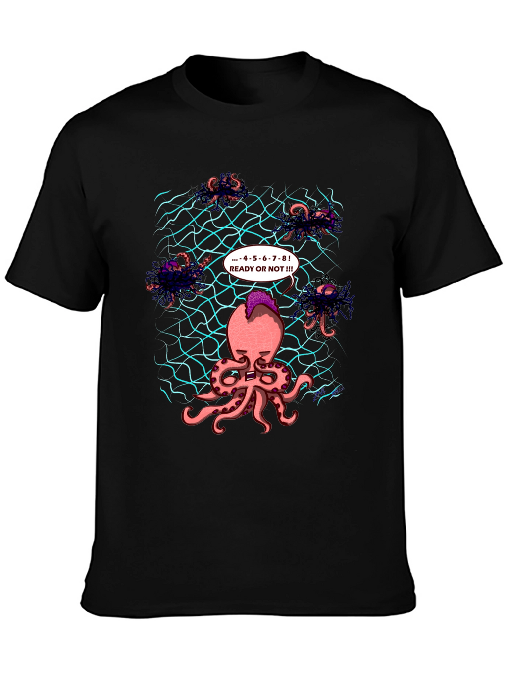 Octopus Hide & Seek Black T-Shirt