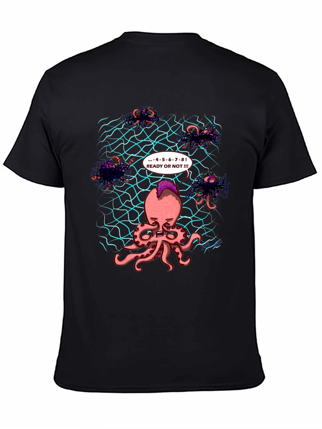 Octopus Hide & Seek Black T-Shirt