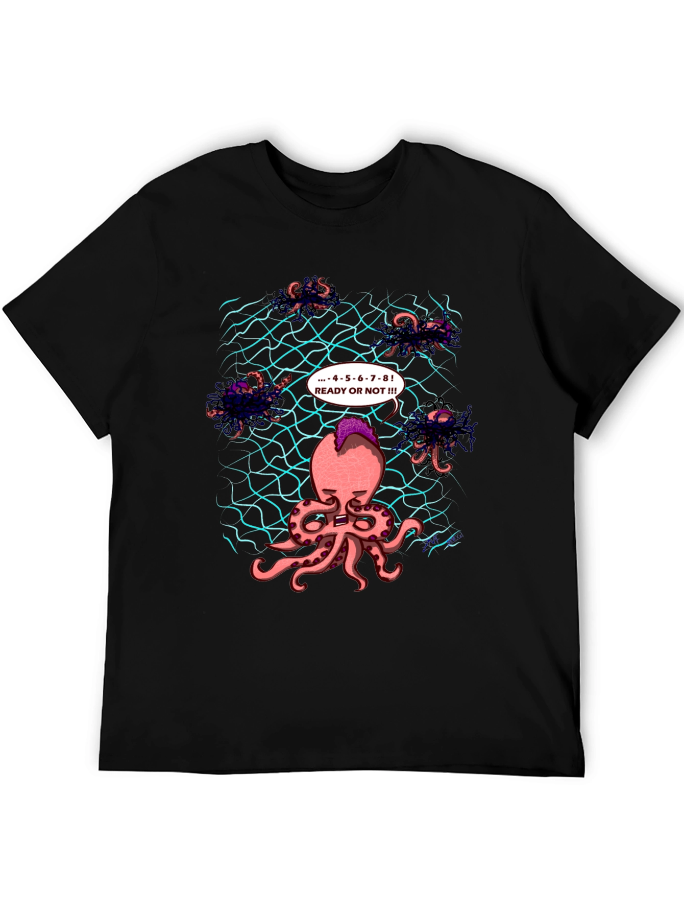 Octopus Hide & Seek Black T-Shirt