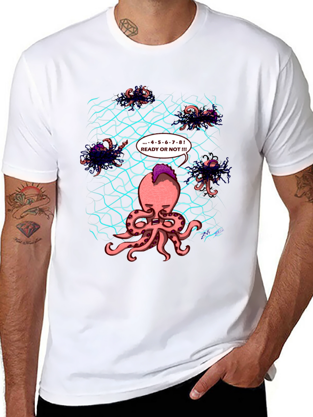 Octopus Hide & Seek Black T-Shirt