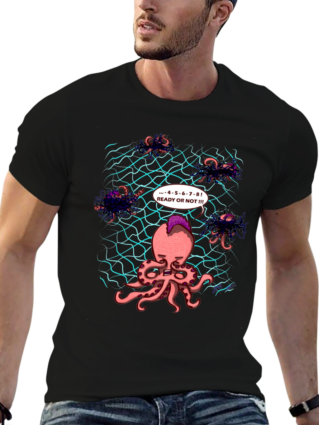 Octopus Hide & Seek Black T-Shirt