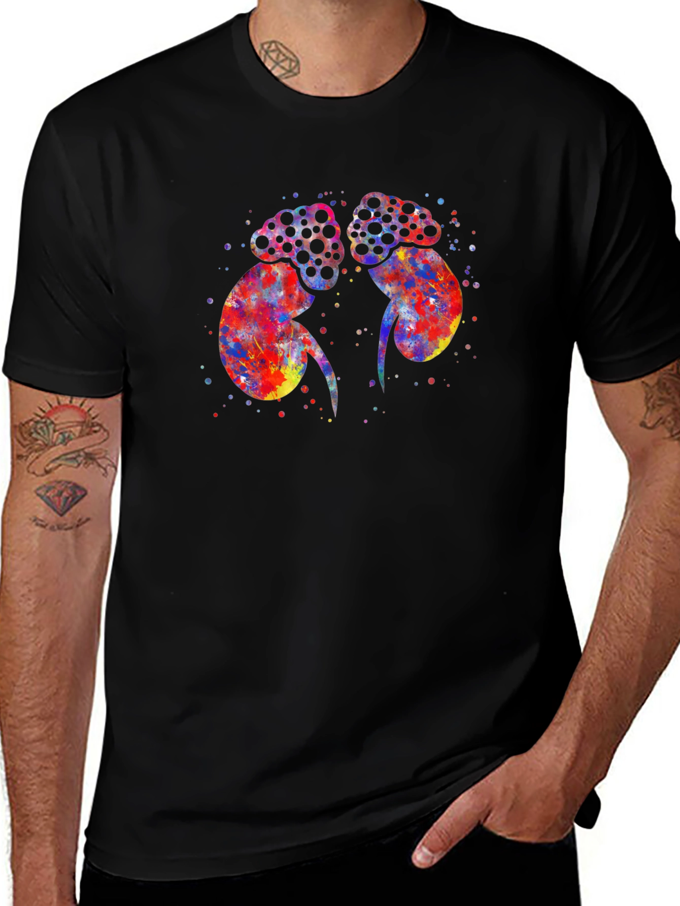 Colorful Kidney Print Black T-Shirt