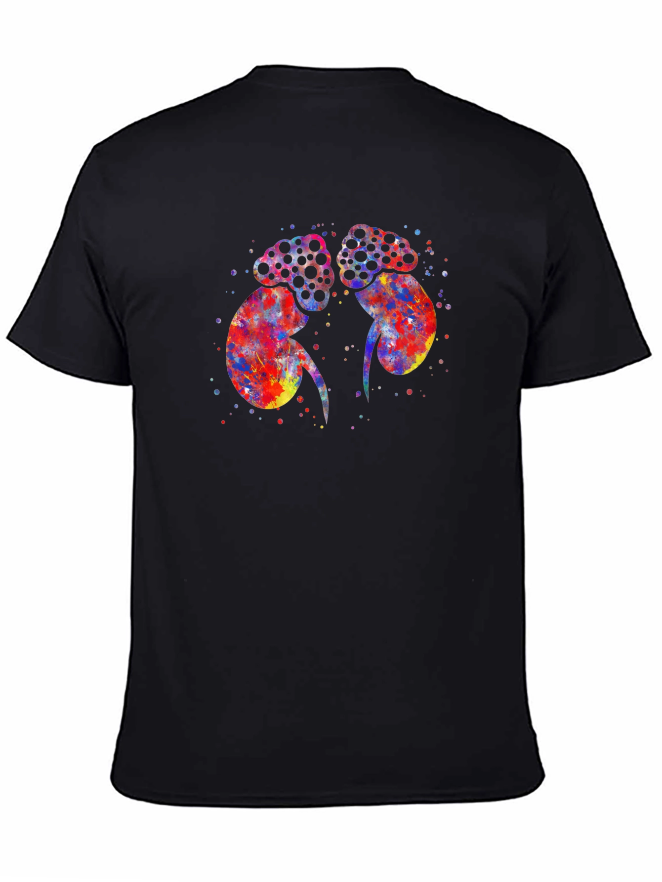 Colorful Kidney Print Black T-Shirt