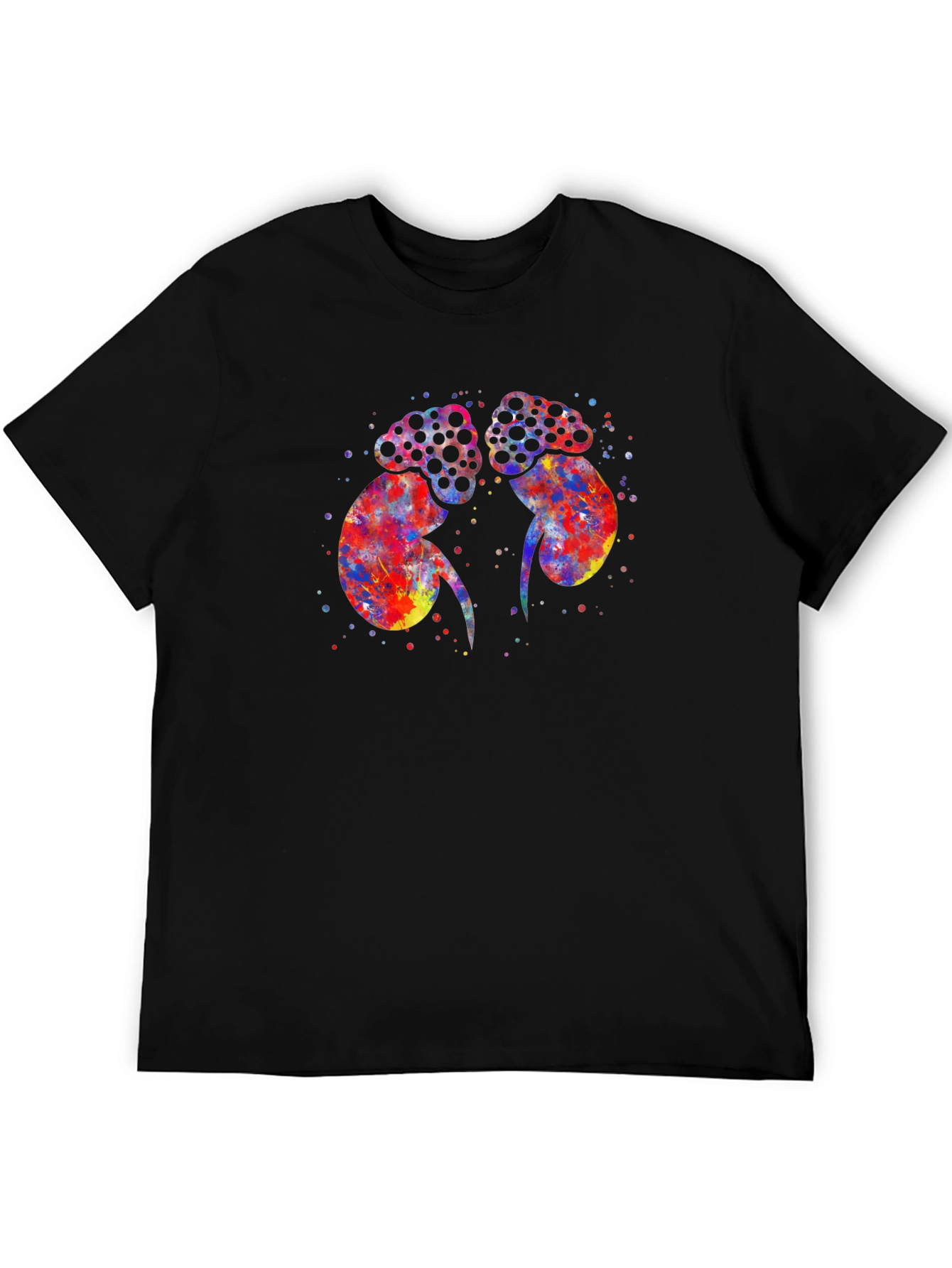 Colorful Kidney Print Black T-Shirt