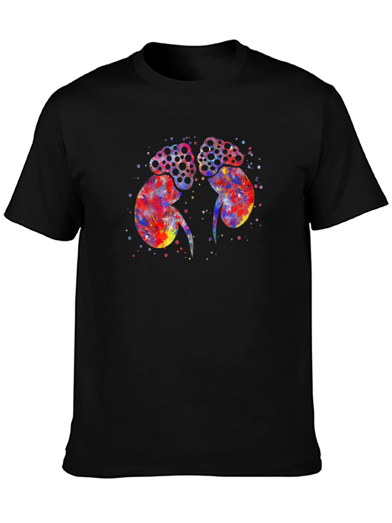 Colorful Kidney Print Black T-Shirt