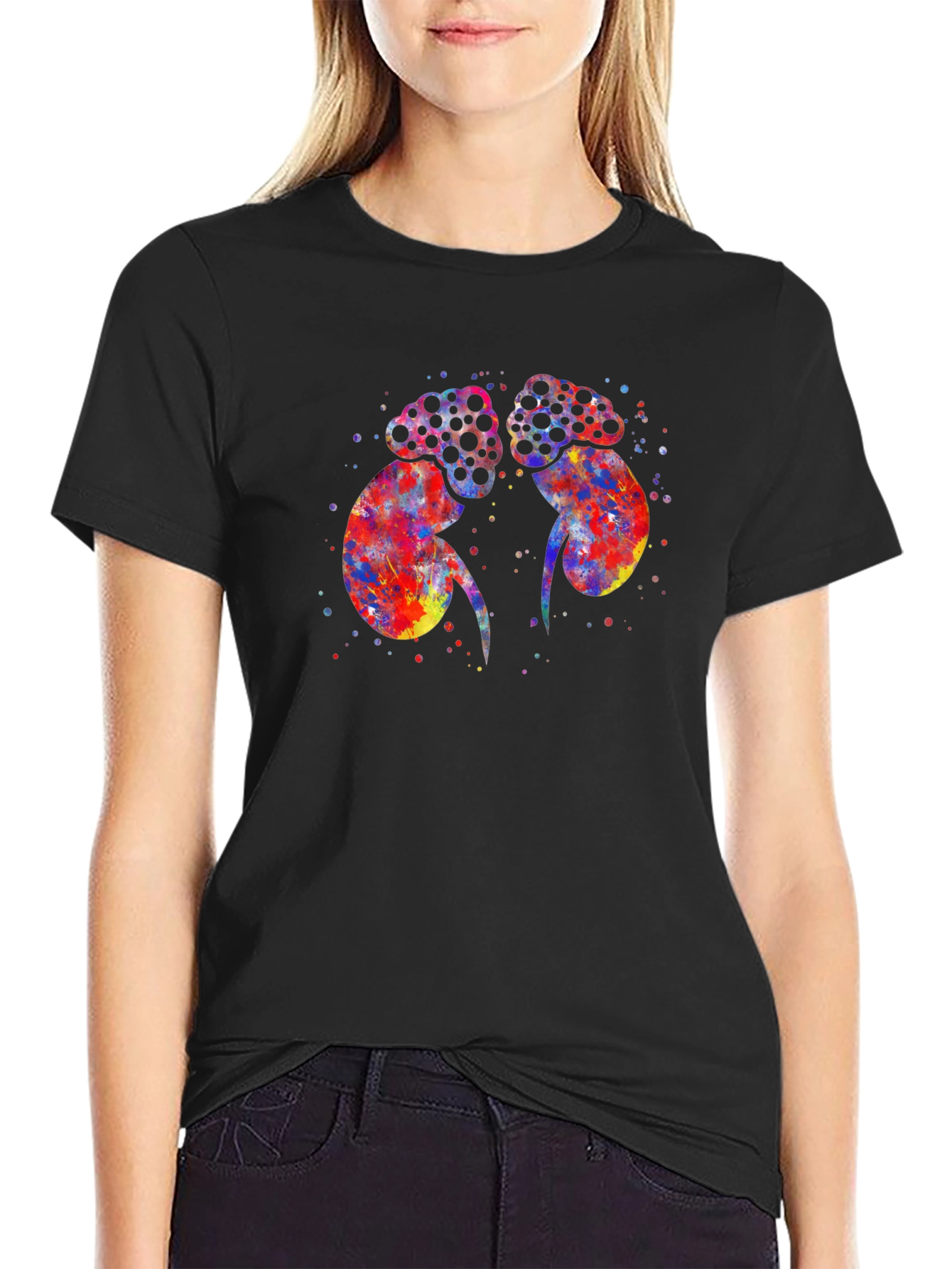 Colorful Kidney Print Black T-Shirt