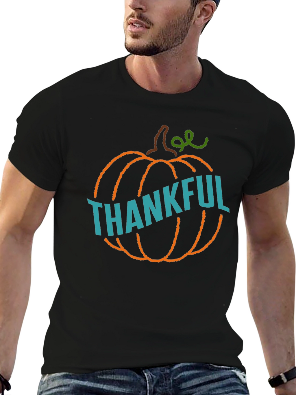 Thankful Pumpkin Graphic Tee - Black