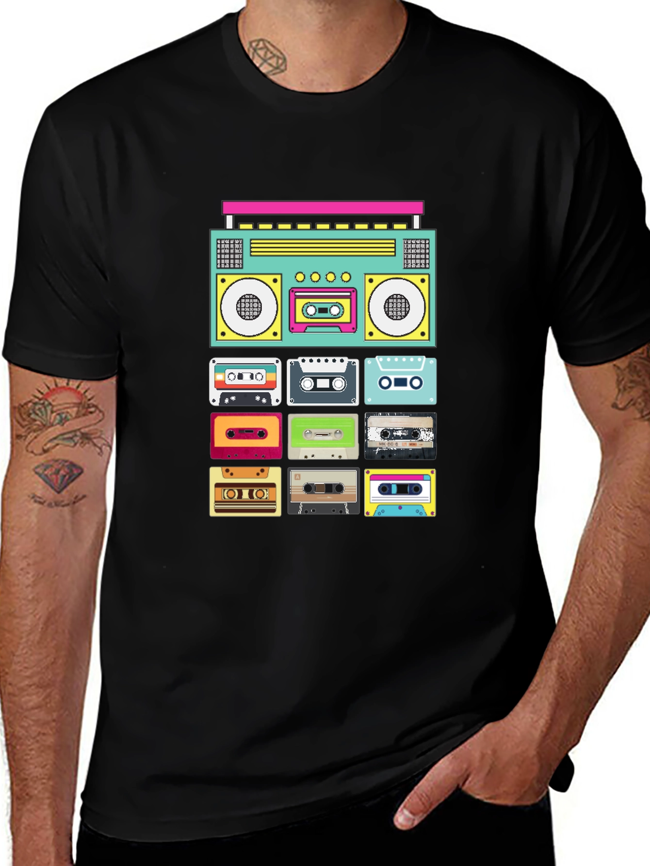 Retro Boombox & Cassette Tape Graphic Tee