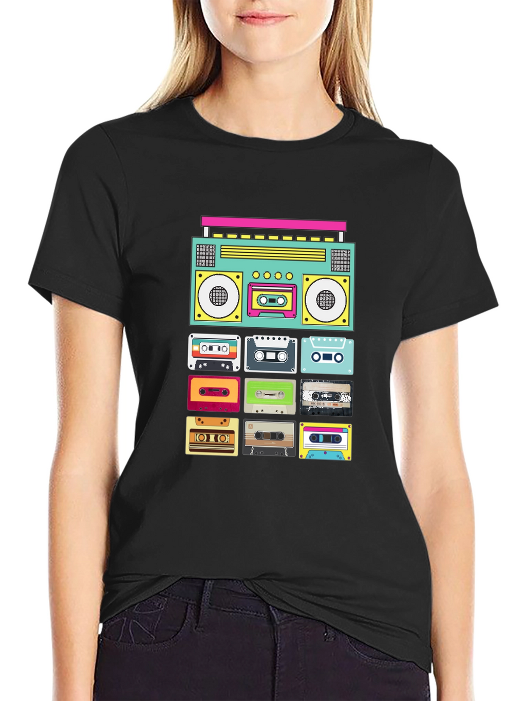 Retro Boombox & Cassette Tape Graphic Tee