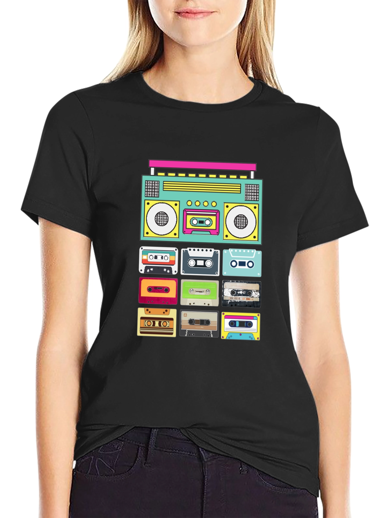 Retro Boombox & Cassette Tape Graphic Tee