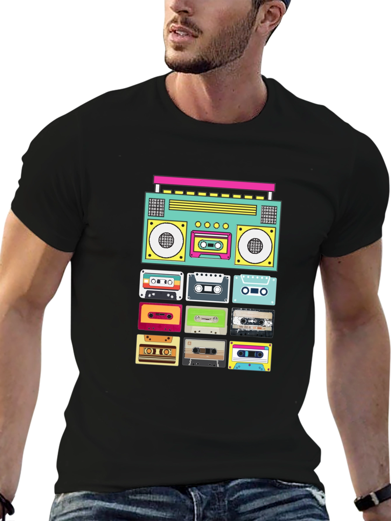 Retro Boombox & Cassette Tape Graphic Tee