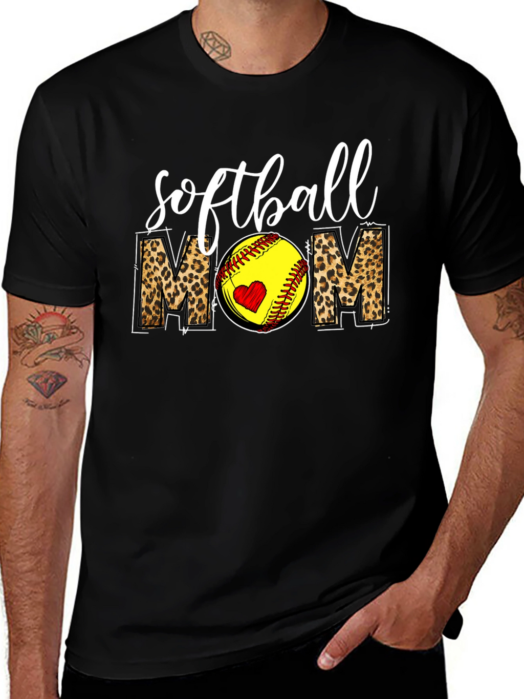 Softball Mom Leopard Print Graphic T-Shirt