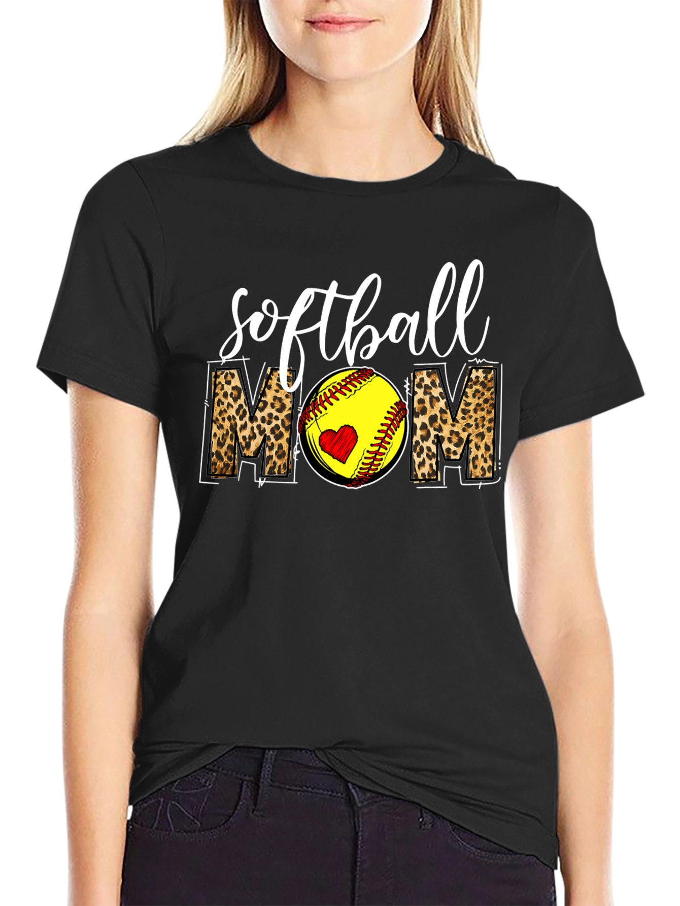 Softball Mom Leopard Print Graphic T-Shirt