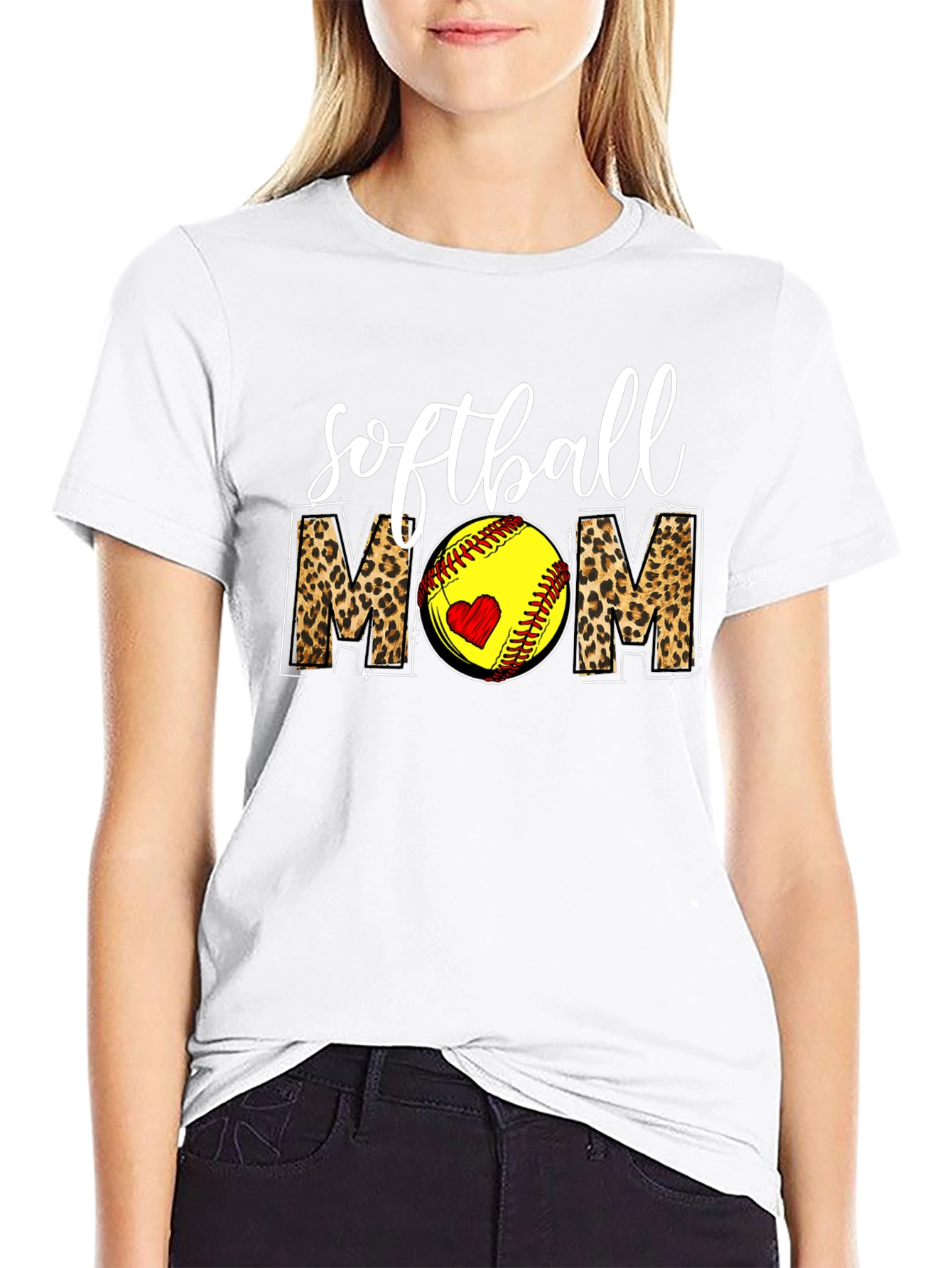 Softball Mom Leopard Print Graphic T-Shirt