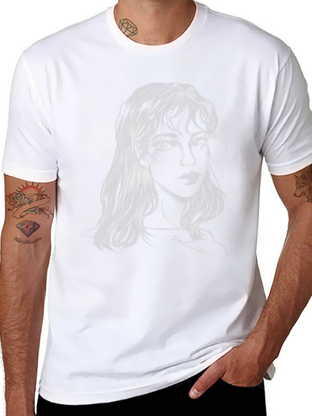 Ethereal Portrait Graphic Tee - Soft Black Cotton