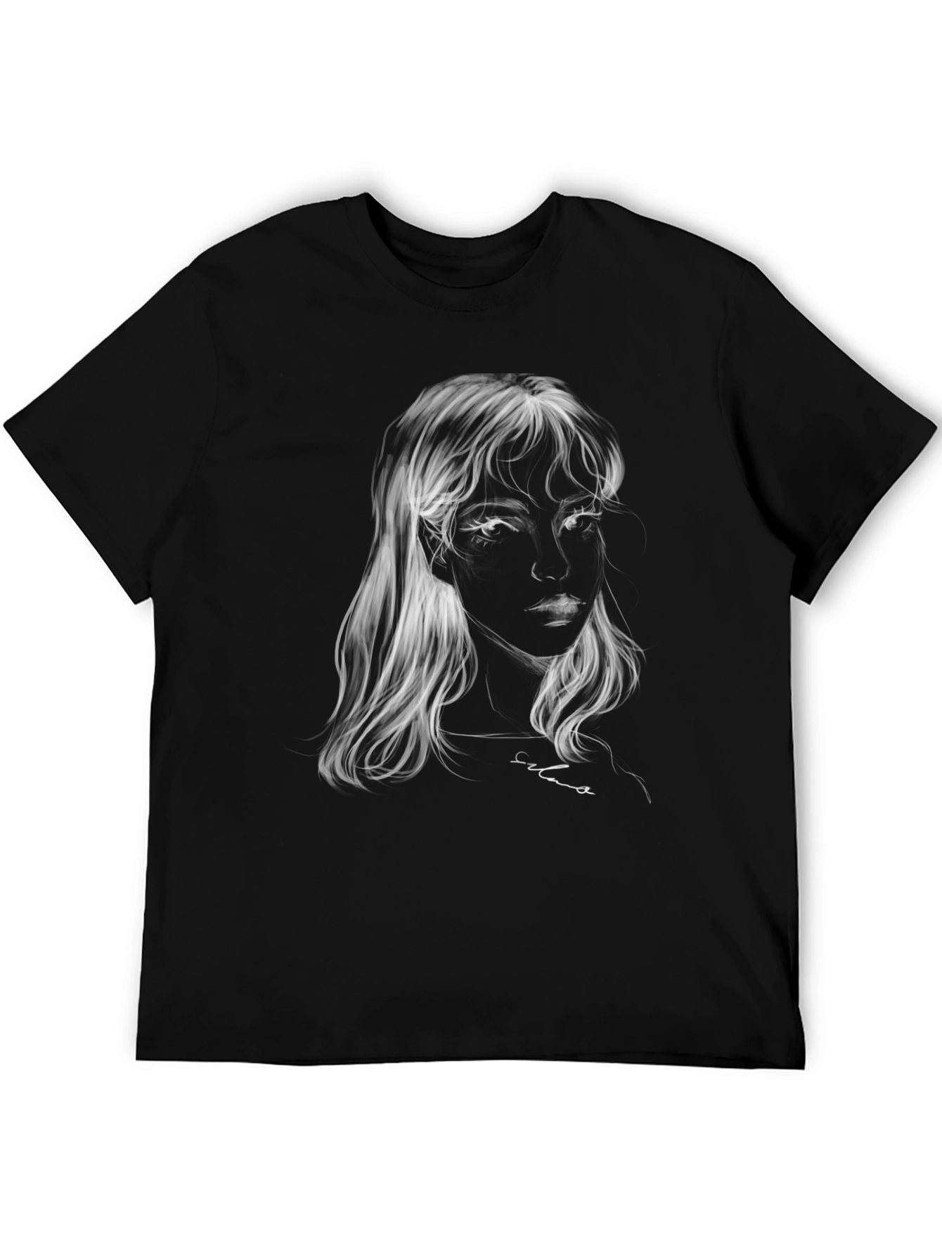Ethereal Portrait Graphic Tee - Soft Black Cotton