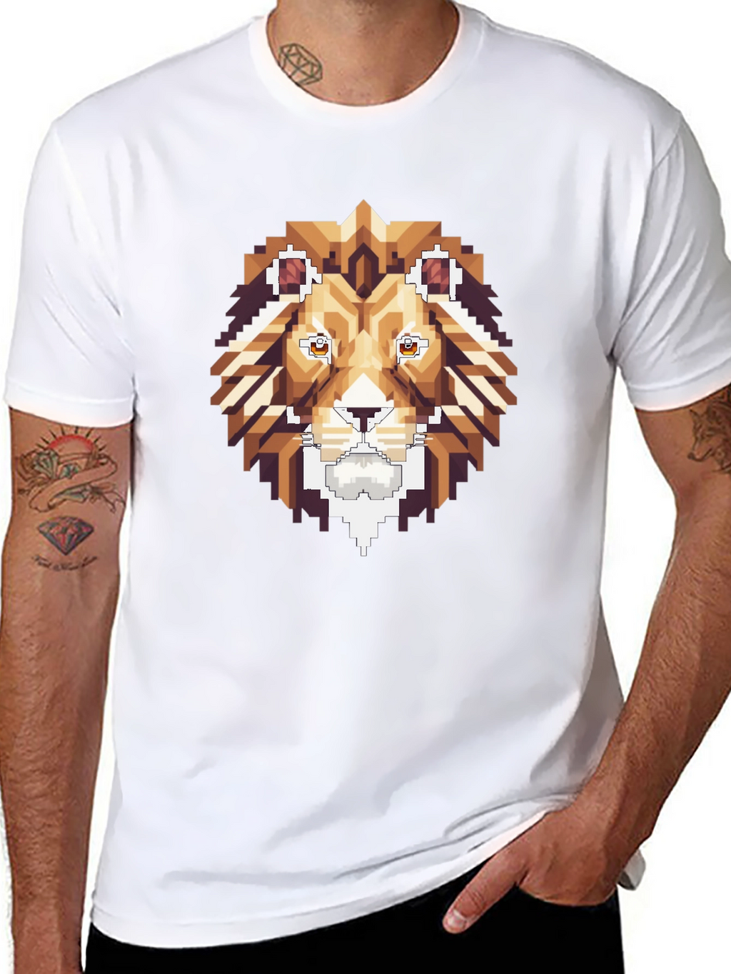 Pixel Art Lion Graphic Tee - Stylish Black T-Shirt