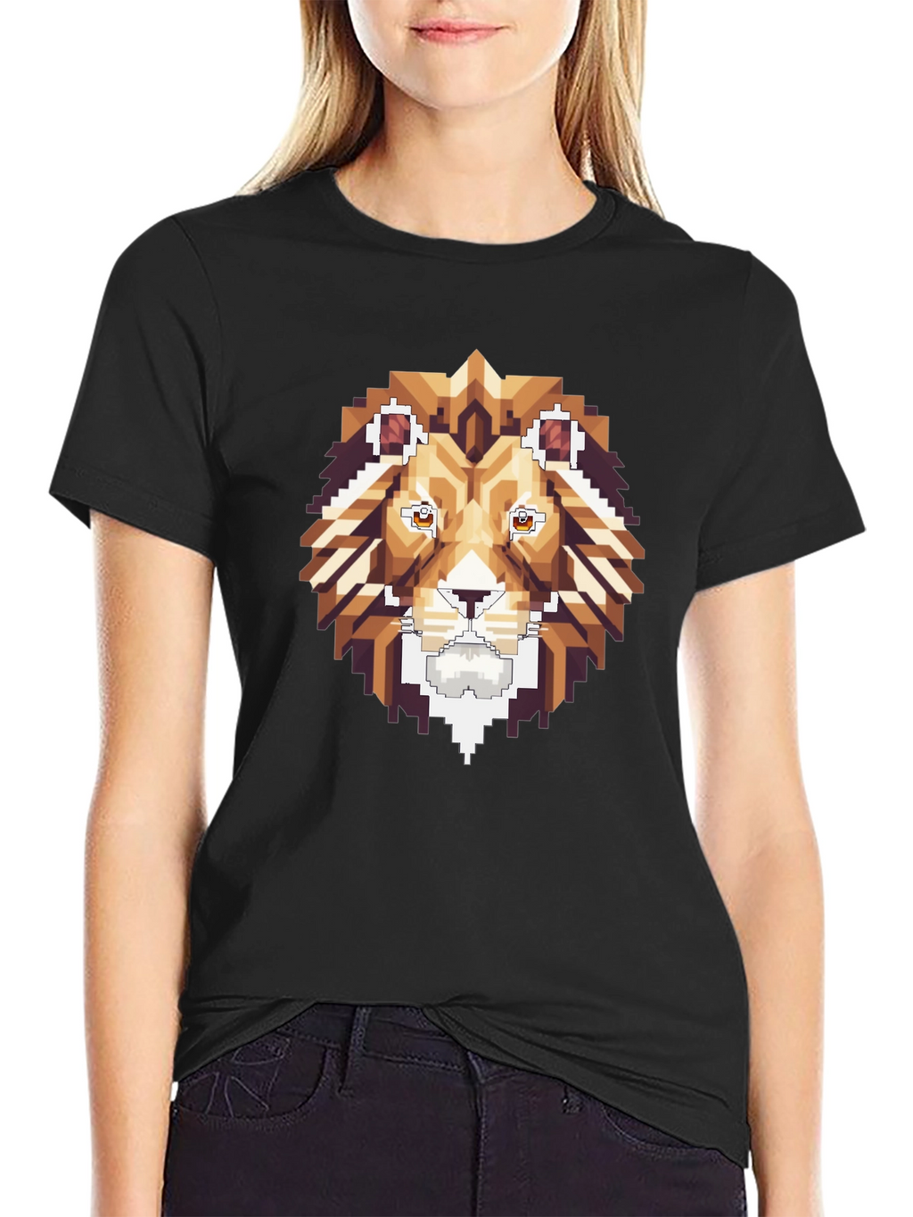 Pixel Art Lion Graphic Tee - Stylish Black T-Shirt