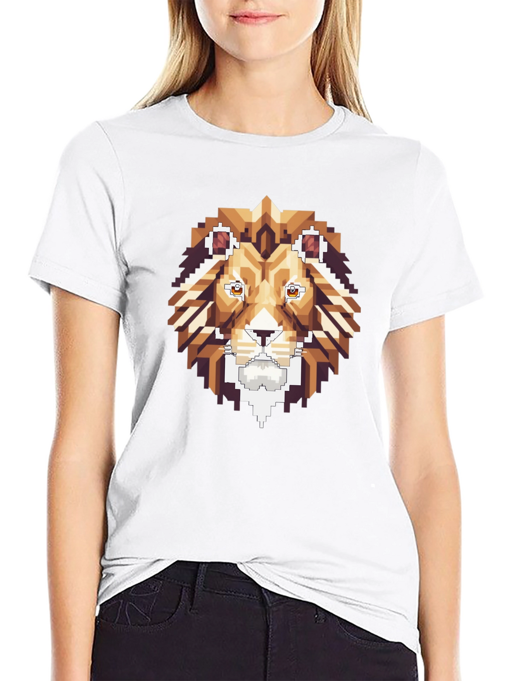 Pixel Art Lion Graphic Tee - Stylish Black T-Shirt