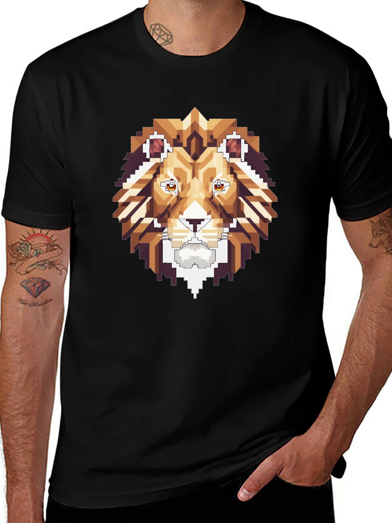 Pixel Art Lion Graphic Tee - Stylish Black T-Shirt