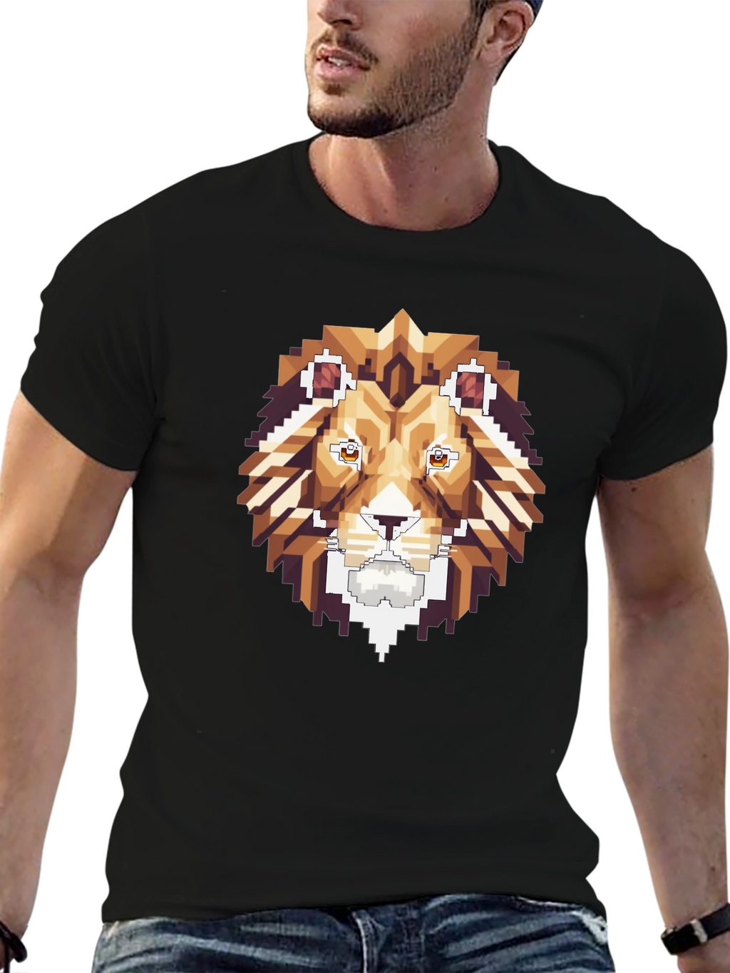 Pixel Art Lion Graphic Tee - Stylish Black T-Shirt
