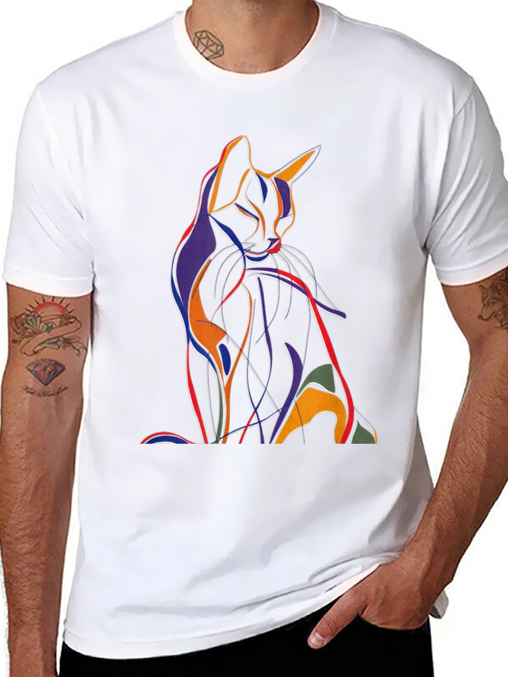 Abstract Cat Graphic T-Shirt - Artistic Mens Tee