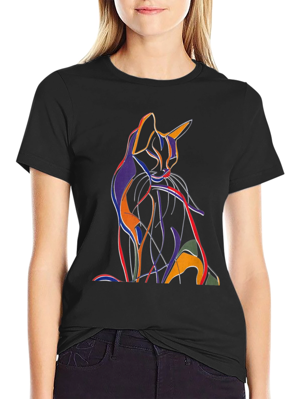 Abstract Cat Graphic T-Shirt - Artistic Mens Tee