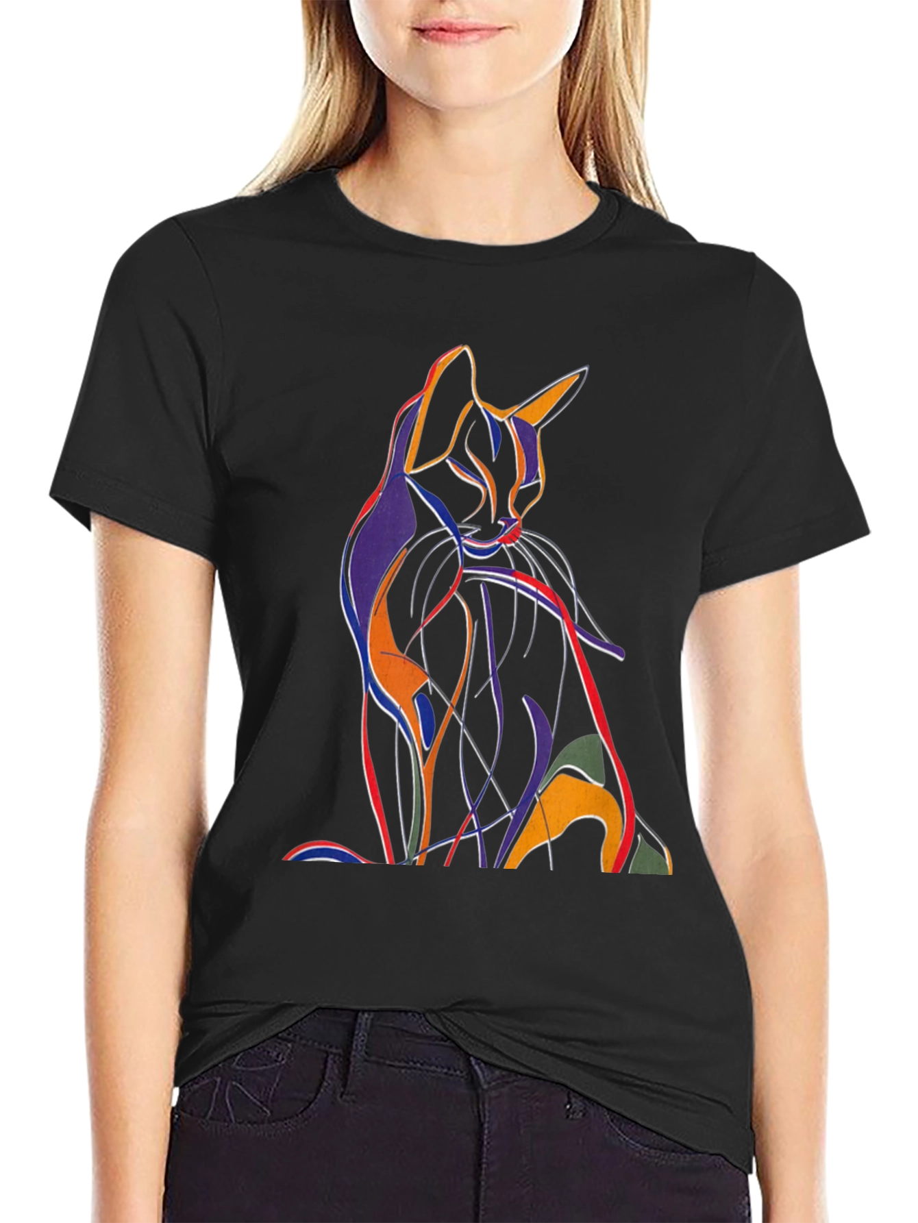 Abstract Cat Graphic T-Shirt - Artistic Mens Tee