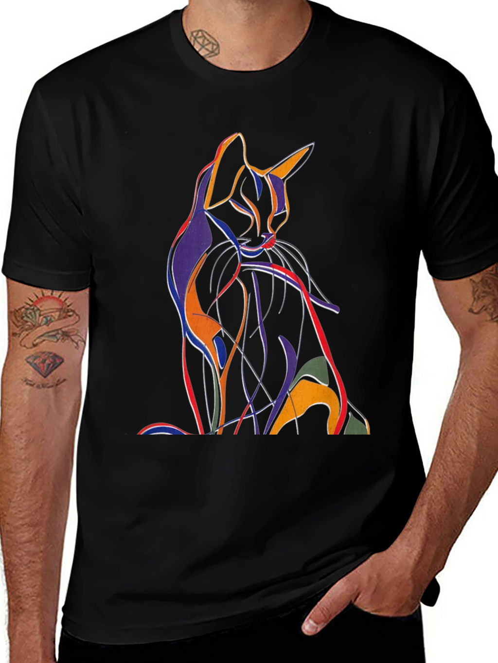 Abstract Cat Graphic T-Shirt - Artistic Mens Tee